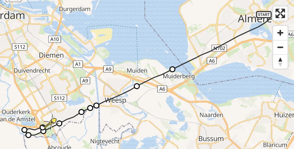 Routekaart van de vlucht: Lifeliner 1 naar Academisch Medisch Centrum (AMC)