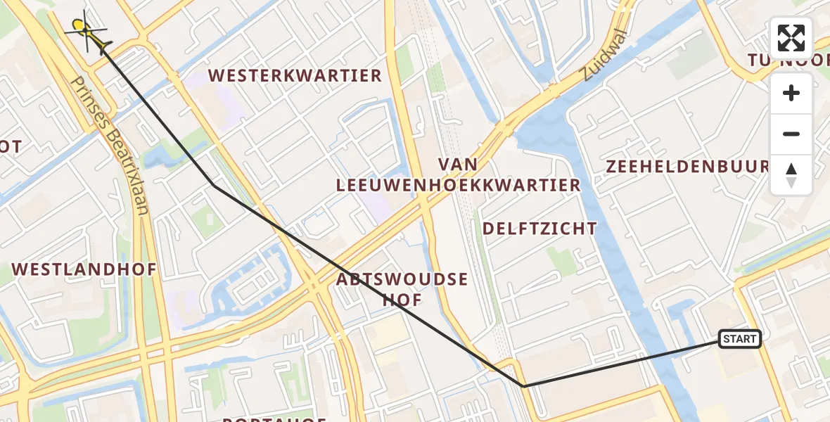 Routekaart van de vlucht: Politiehelikopter naar Delft