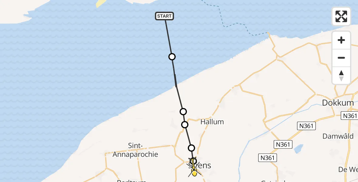 Routekaart van de vlucht: Ambulancehelikopter naar Stiens