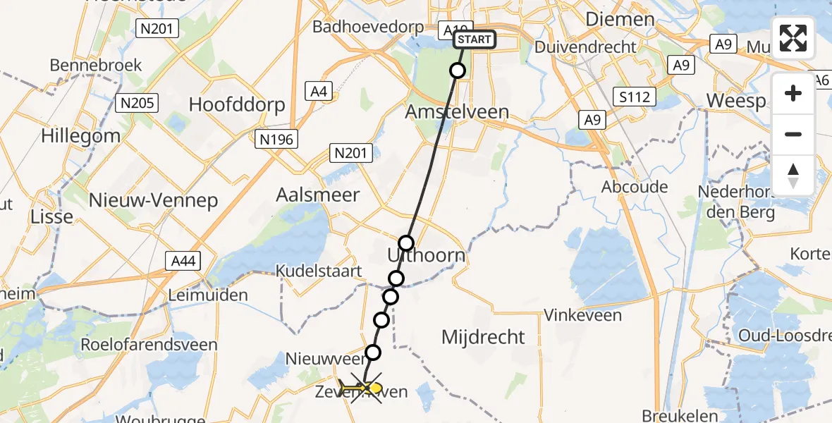 Routekaart van de vlucht: Lifeliner 1 naar Zevenhoven