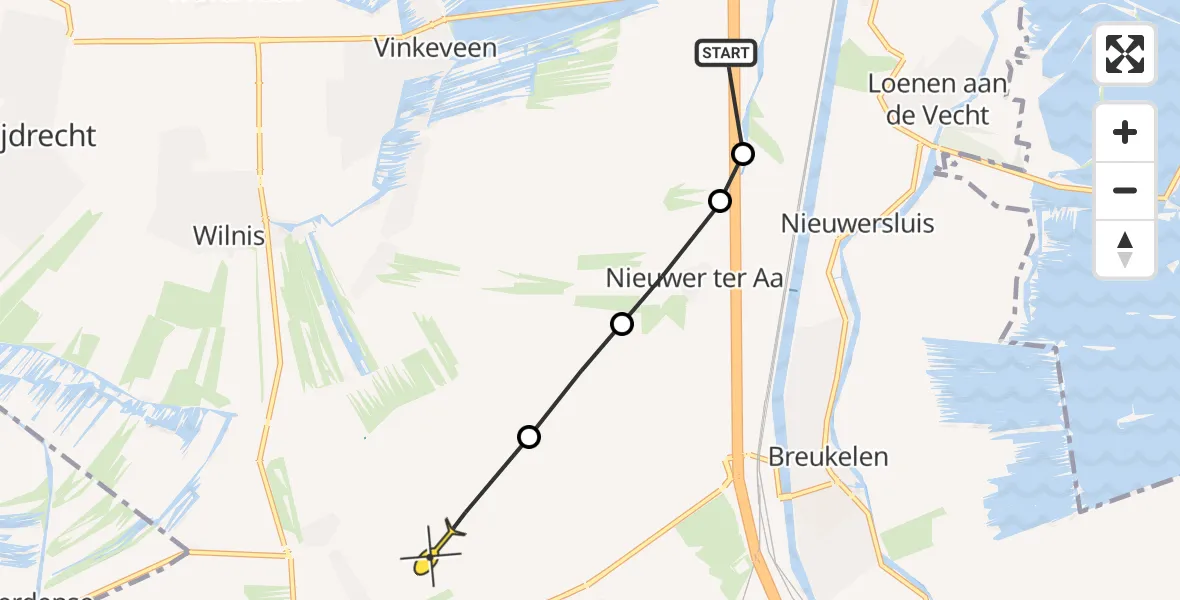 Routekaart van de vlucht: Politiehelikopter naar Kockengen