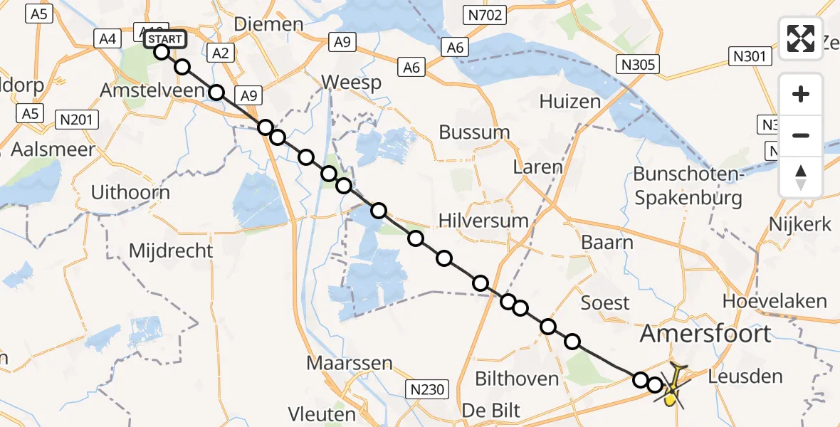 Routekaart van de vlucht: Lifeliner 1 naar Leusden