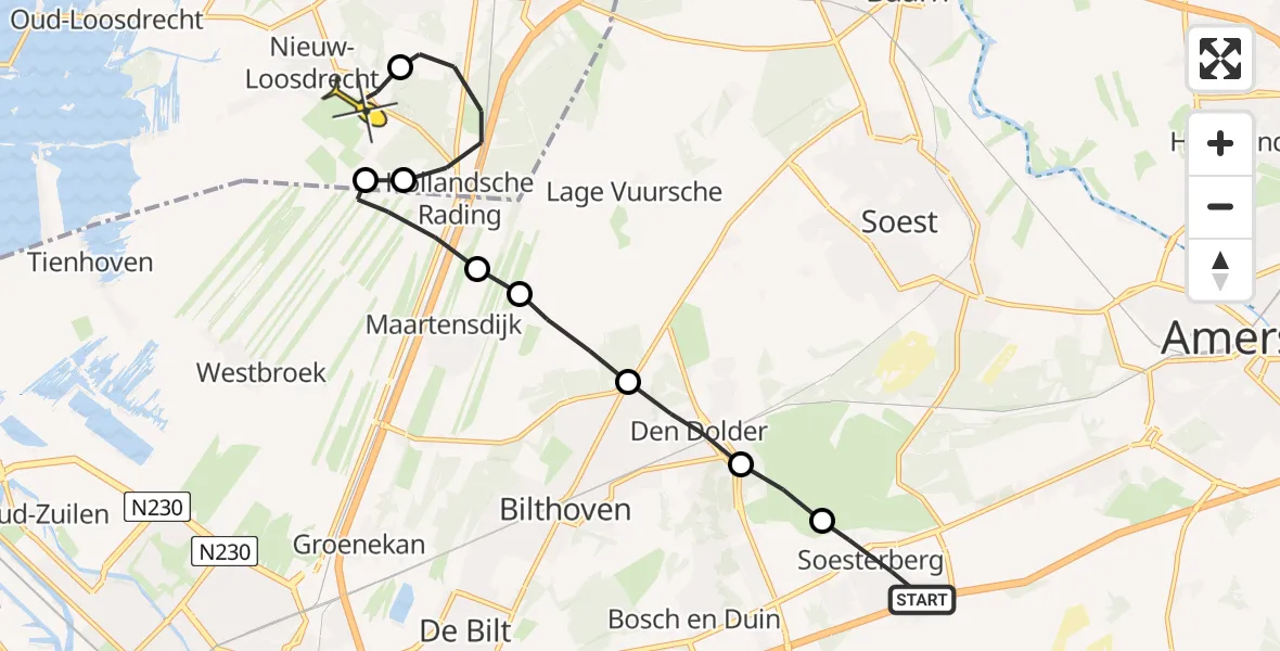 Routekaart van de vlucht: Lifeliner 1 naar Vliegveld Hilversum