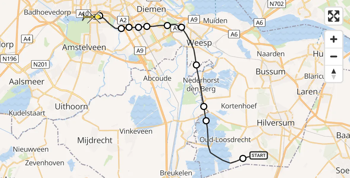 Routekaart van de vlucht: Lifeliner 1 naar VU Medisch Centrum Amsterdam