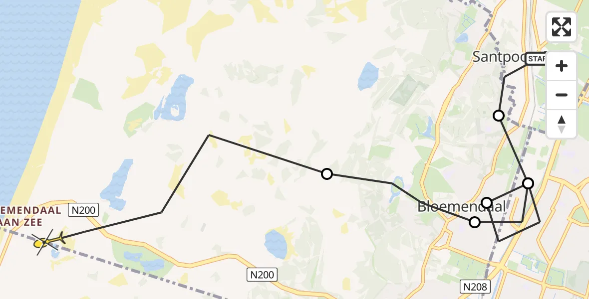 Routekaart van de vlucht: Politieheli naar Overveen