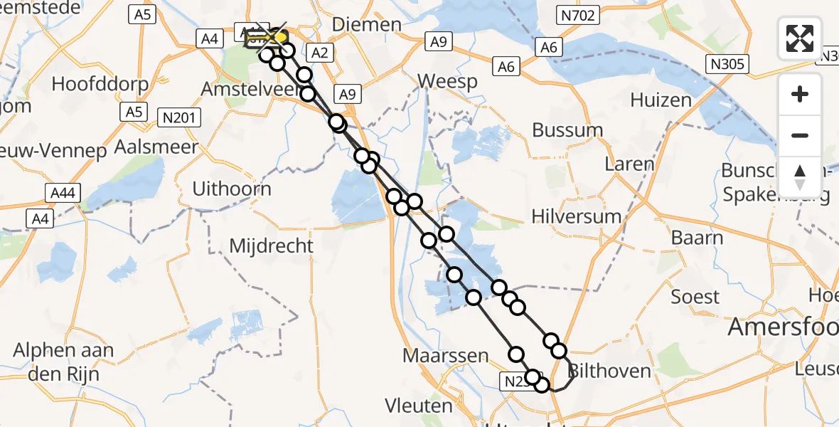 Routekaart van de vlucht: Lifeliner 1 naar VU Medisch Centrum Amsterdam