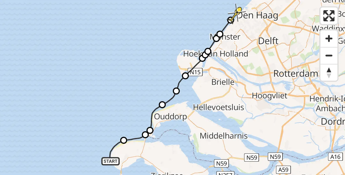 Routekaart van de vlucht: Politiehelikopter naar Den Haag