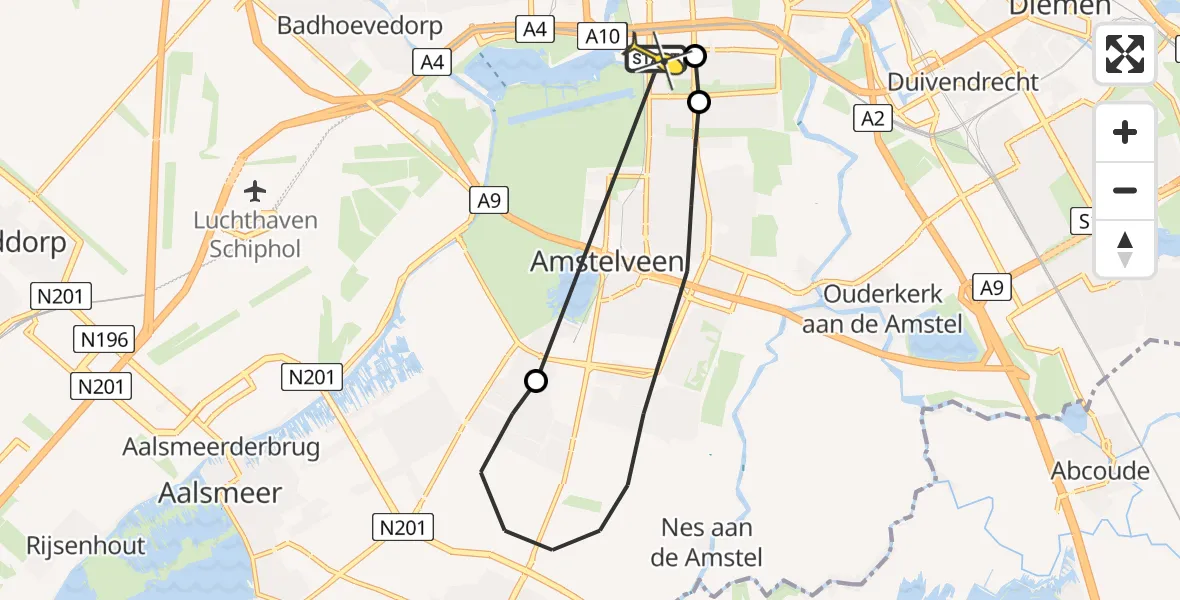 Routekaart van de vlucht: Lifeliner 1 naar VU Medisch Centrum Amsterdam