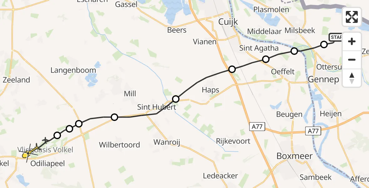 Routekaart van de vlucht: Lifeliner 3 naar Vliegbasis Volkel