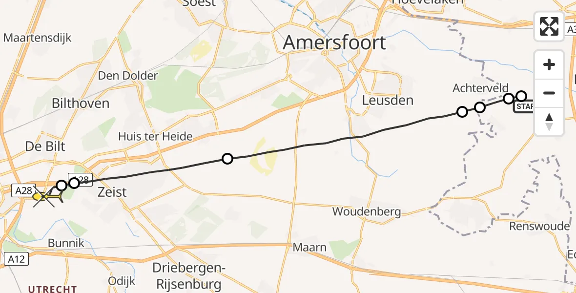 Routekaart van de vlucht: Lifeliner 1 naar Universitair Medisch Centrum Utrecht