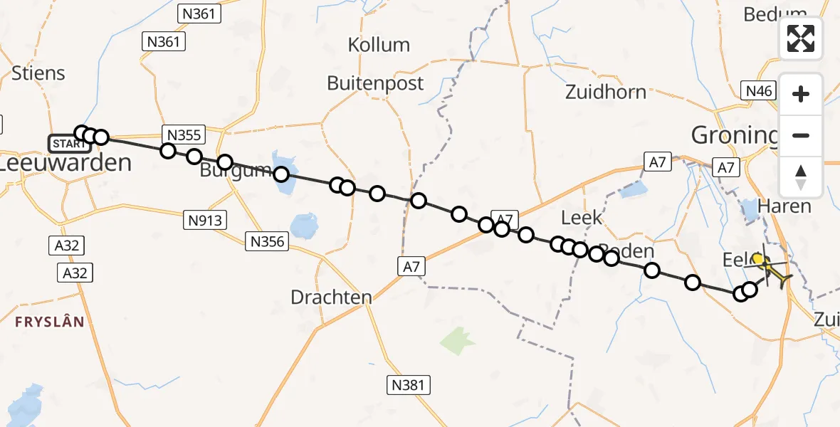 Routekaart van de vlucht: Lifeliner 4 naar Groningen Airport Eelde