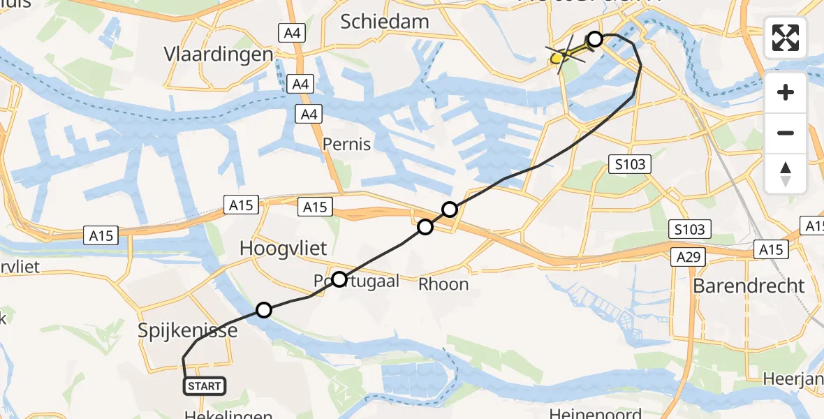 Routekaart van de vlucht: Lifeliner 2 naar Erasmus MC