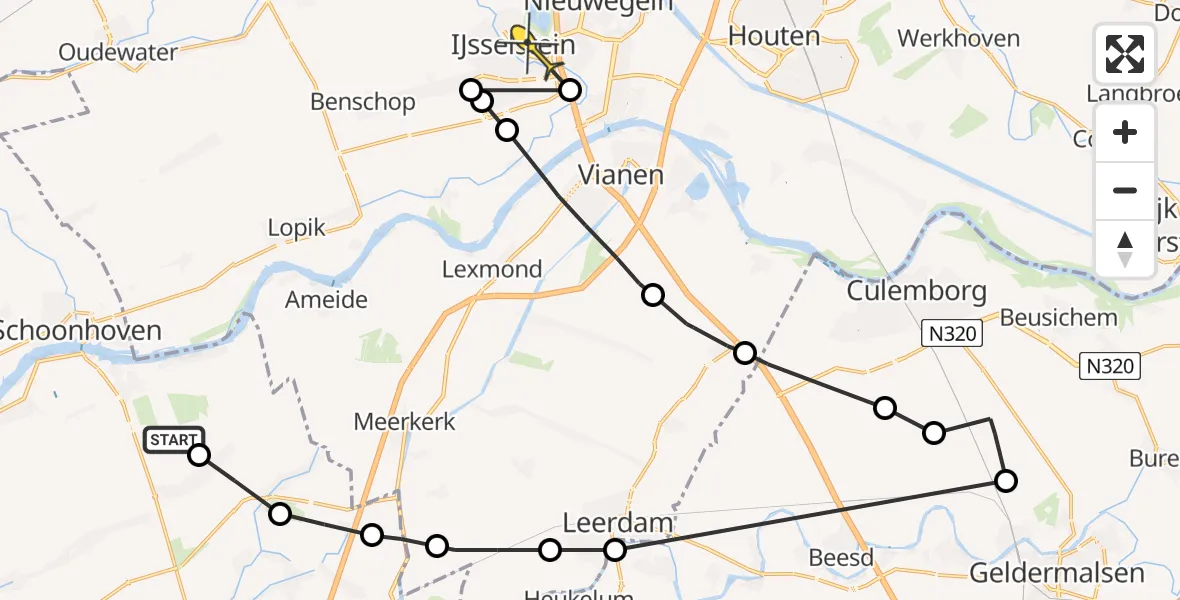 Routekaart van de vlucht: Politieheli naar IJsselstein