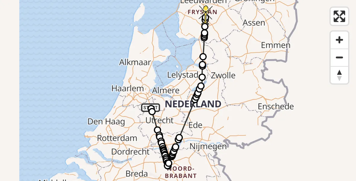 Routekaart van de vlucht: Politiehelikopter naar Akkrum