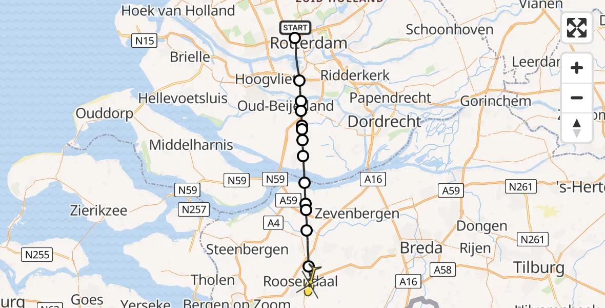 Routekaart van de vlucht: Lifeliner 2 naar Roosendaal