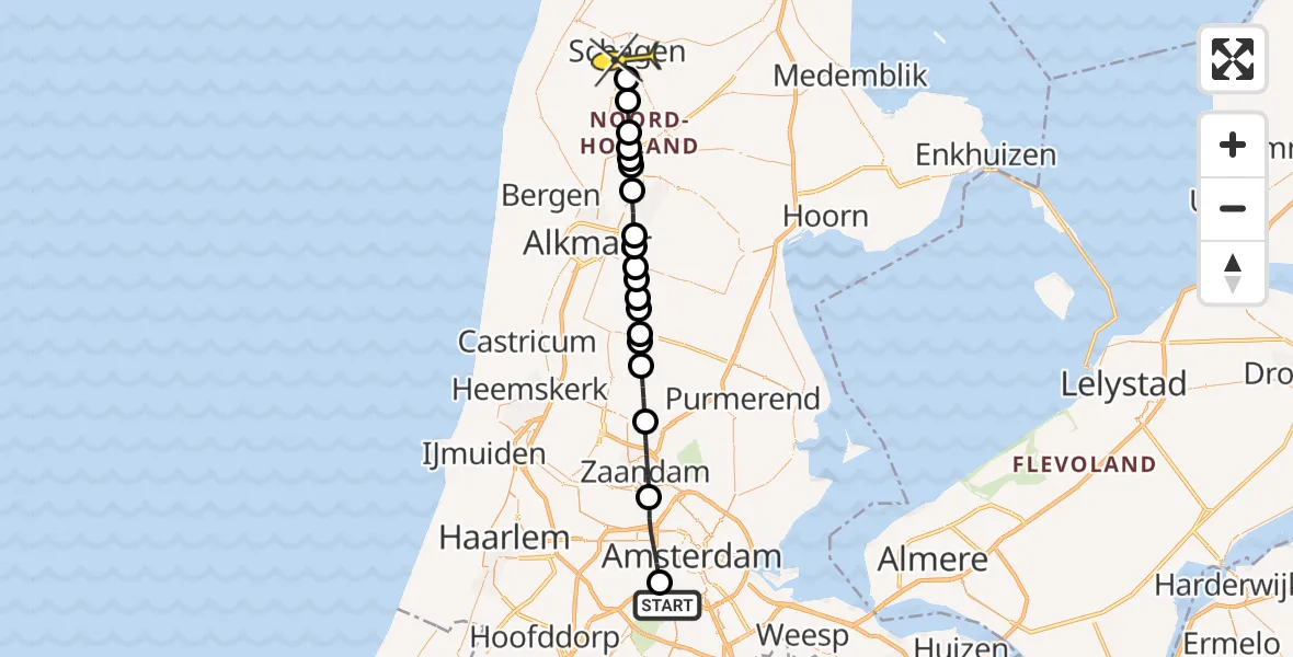 Routekaart van de vlucht: Lifeliner 1 naar Schagen