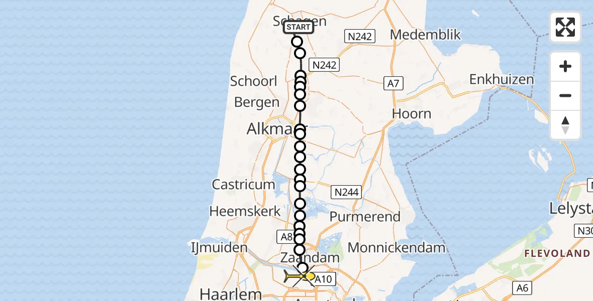 Routekaart van de vlucht: Lifeliner 1 naar Amsterdam Heliport