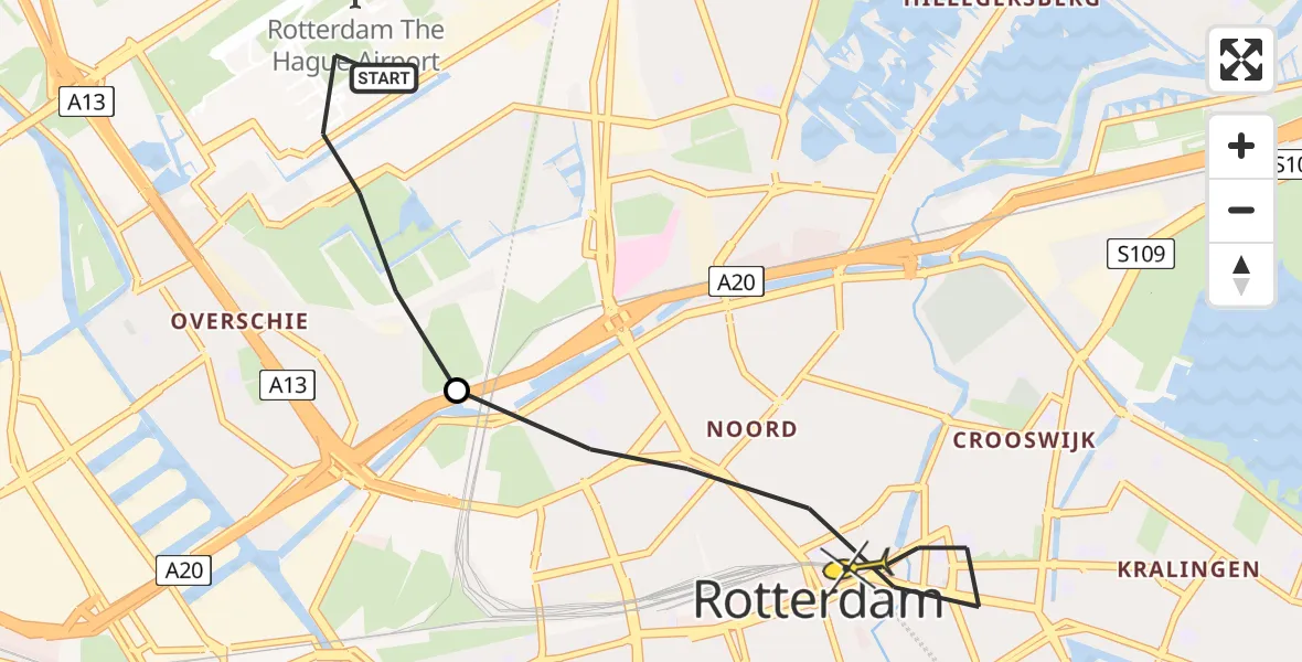 Routekaart van de vlucht: Lifeliner 2 naar Rotterdam