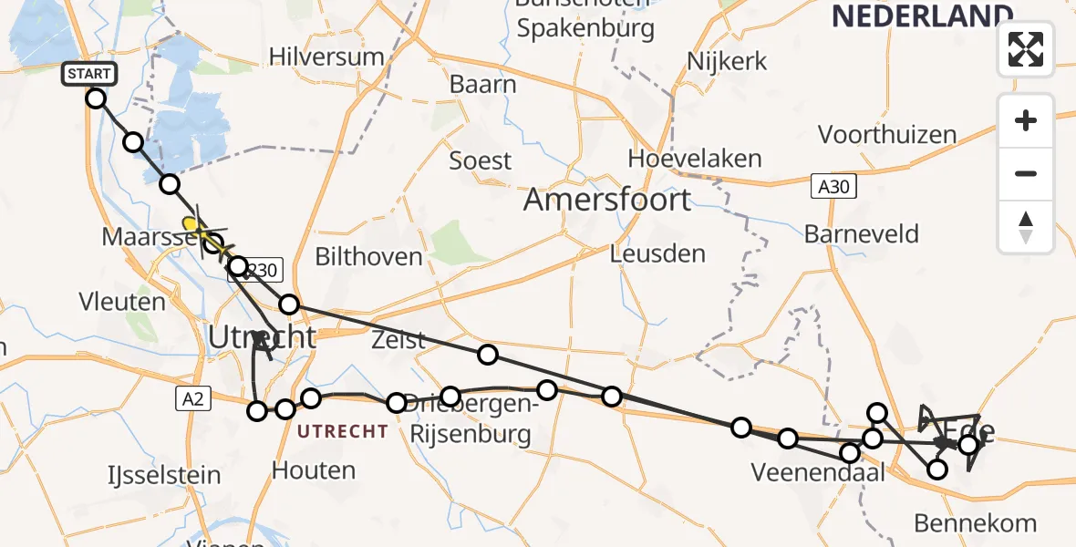 Routekaart van de vlucht: Politieheli naar Maarssen