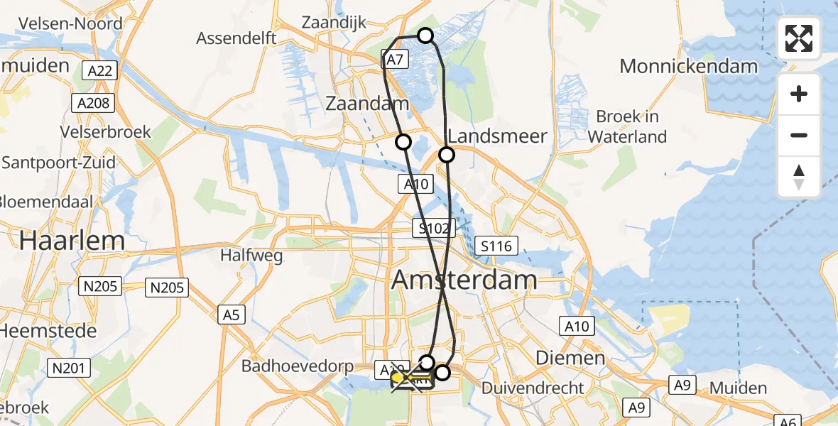 Routekaart van de vlucht: Lifeliner 1 naar VU Medisch Centrum Amsterdam
