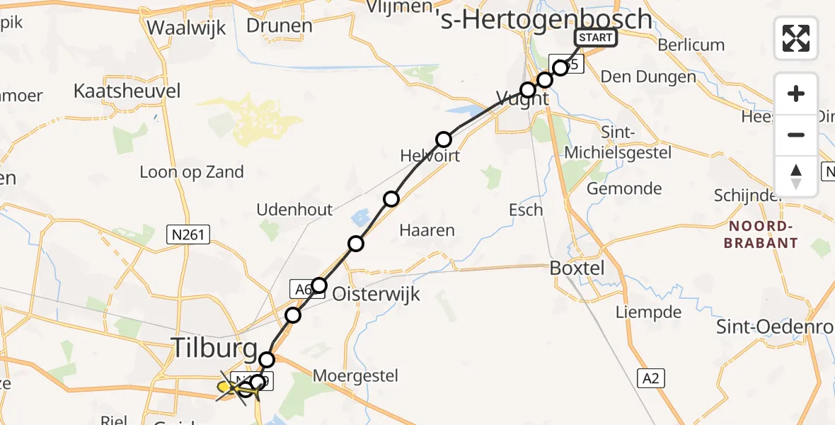 Routekaart van de vlucht: Lifeliner 3 naar Tilburg