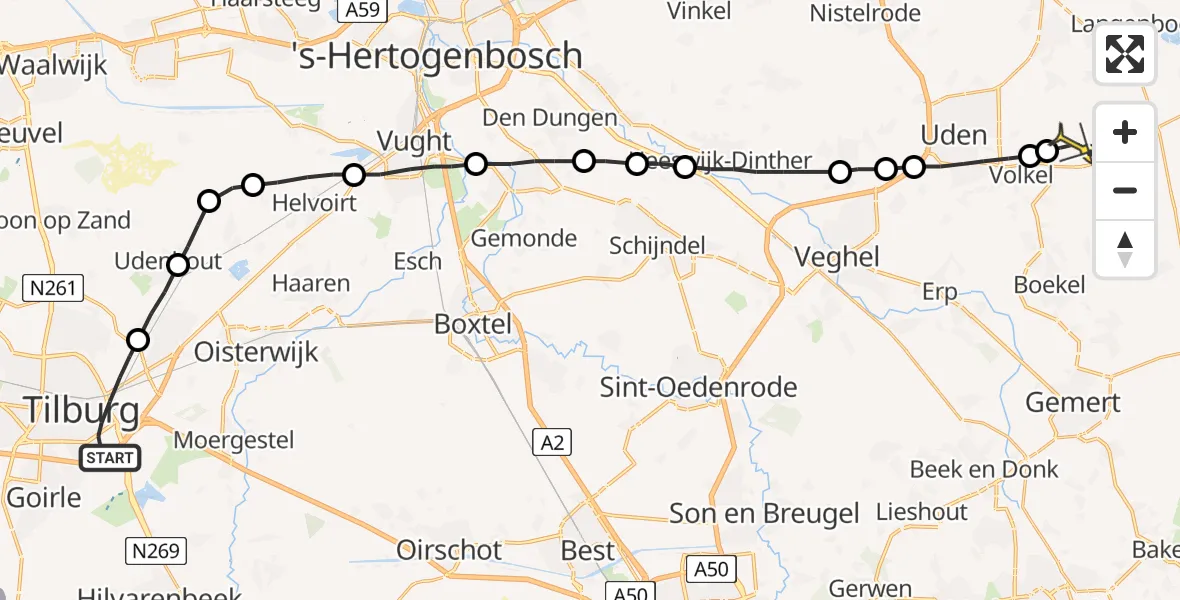 Routekaart van de vlucht: Lifeliner 3 naar Vliegbasis Volkel