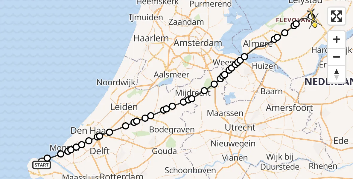 Routekaart van de vlucht: Traumaheli naar Lelystad Airport