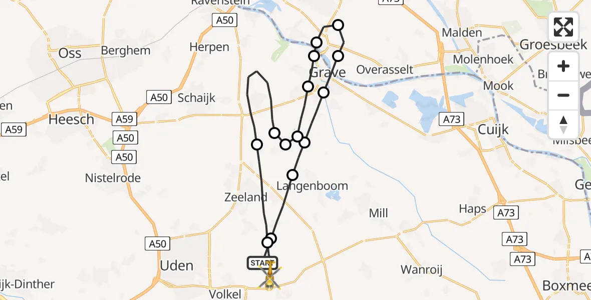 Vluchtroute Traumahelikopter Vliegbasis Volkel - Vliegbasis Volkel, 16 augustus 2022, 12:22