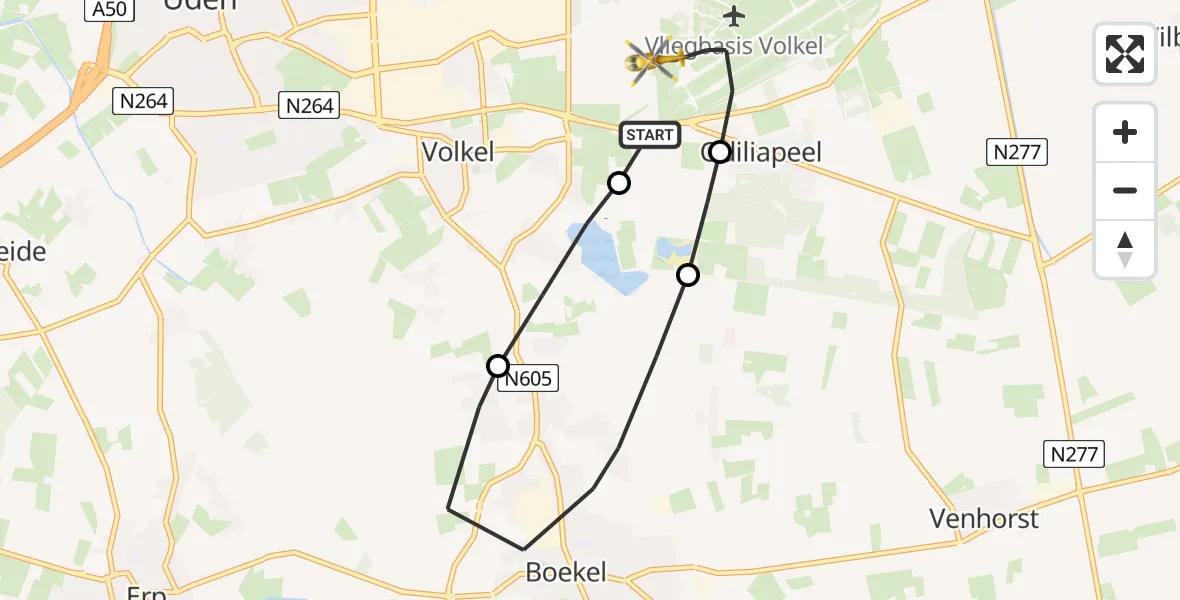 Vluchtroute Traumahelikopter Vliegbasis Volkel - Vliegbasis Volkel, 16 augustus 2022, 13:37