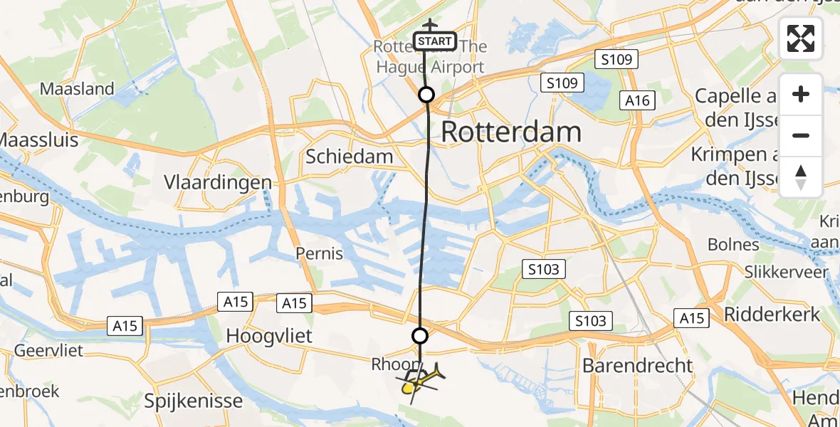 Routekaart van de vlucht: Lifeliner 2 naar Rhoon