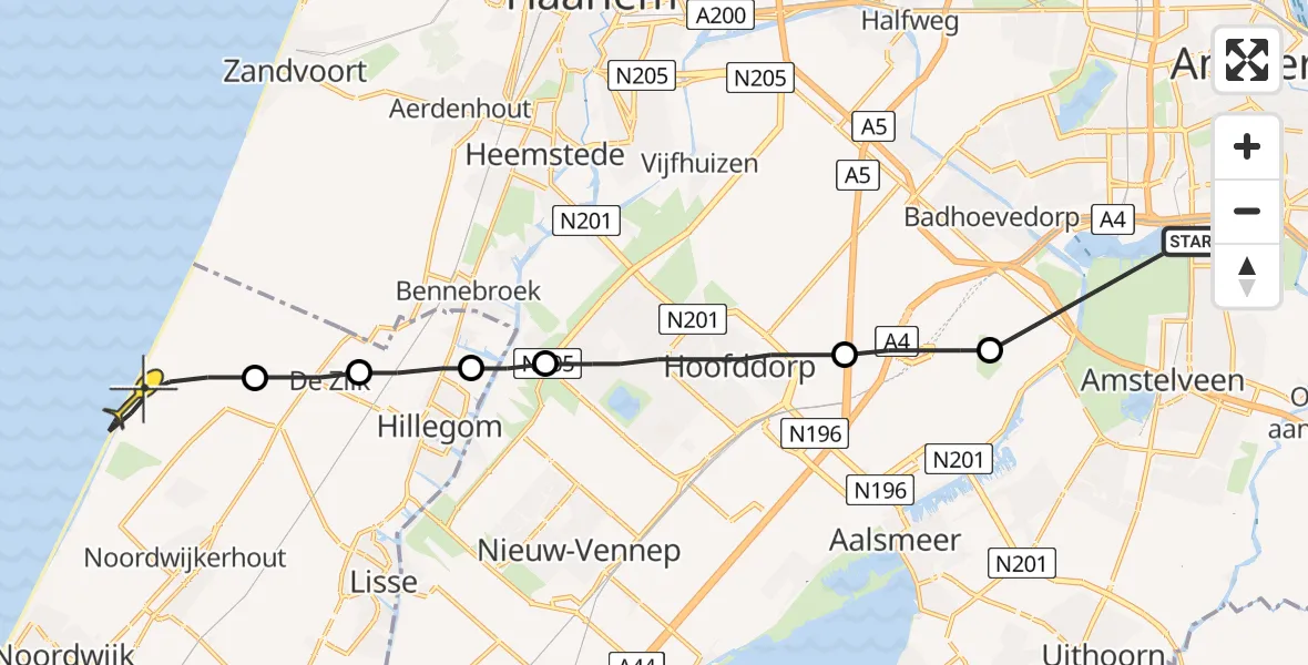 Routekaart van de vlucht: Lifeliner 1 naar Noordwijk