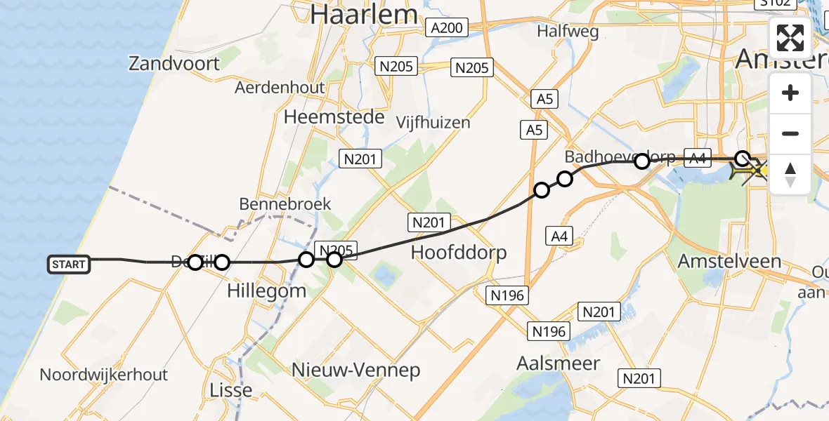 Routekaart van de vlucht: Lifeliner 1 naar VU Medisch Centrum Amsterdam