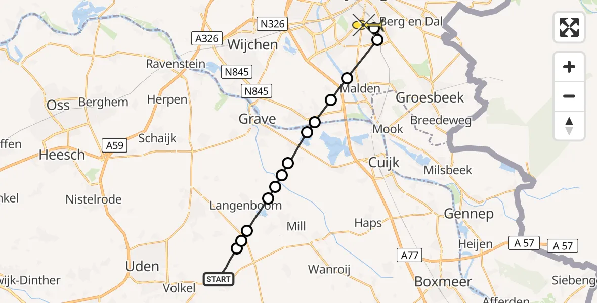 Routekaart van de vlucht: Lifeliner 3 naar Radboud Universitair Medisch Centrum