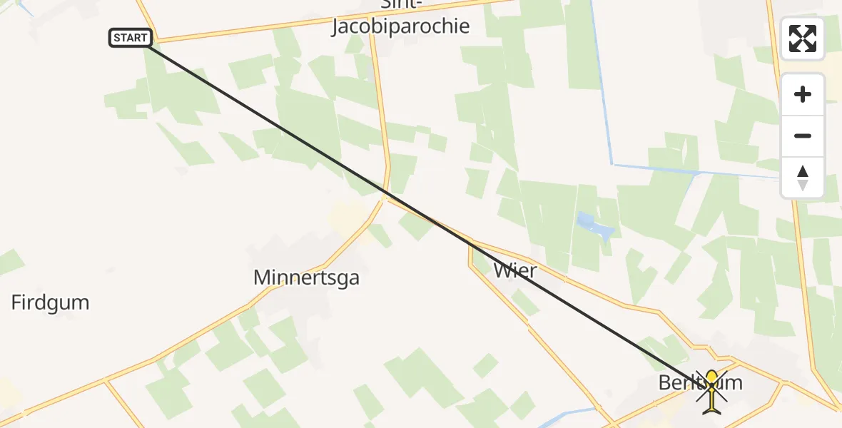 Routekaart van de vlucht: Ambulancehelikopter naar Berltsum