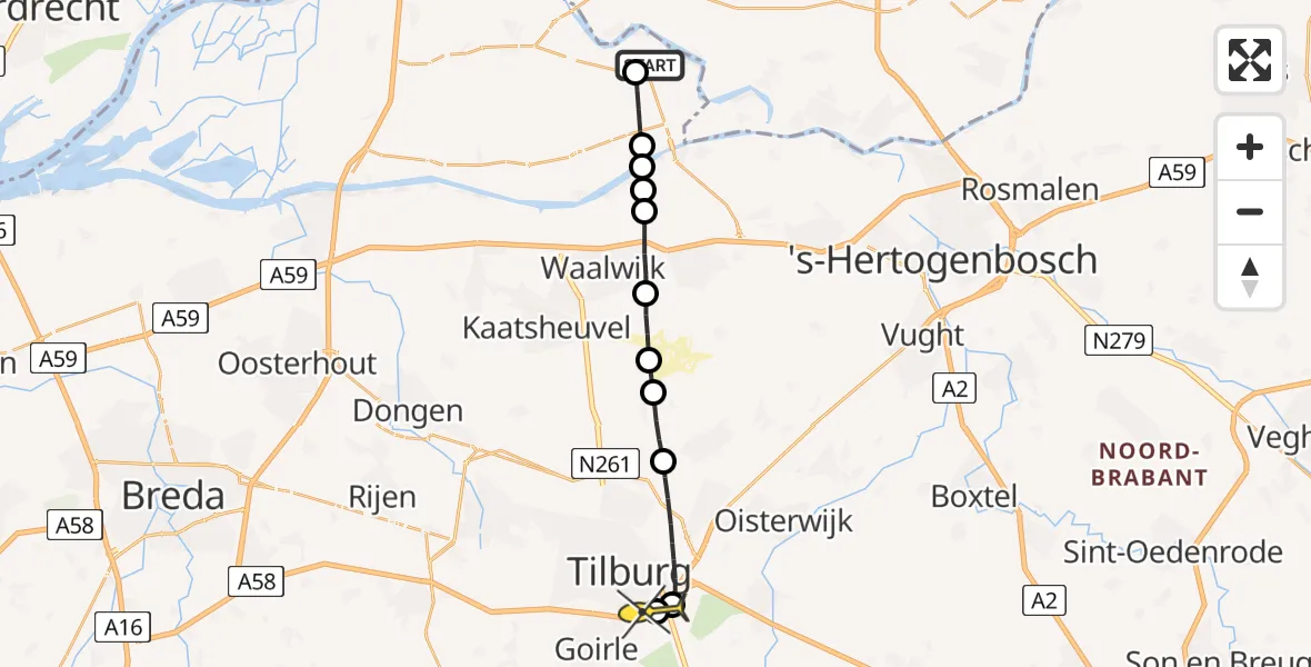 Routekaart van de vlucht: Lifeliner 3 naar Tilburg