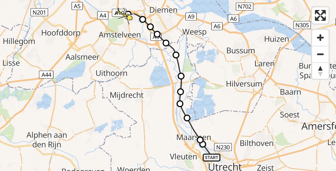 Routekaart van de vlucht: Lifeliner 1 naar VU Medisch Centrum Amsterdam