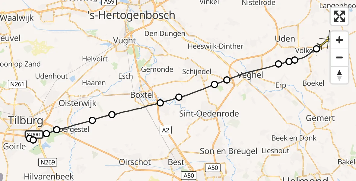 Routekaart van de vlucht: Lifeliner 3 naar Vliegbasis Volkel