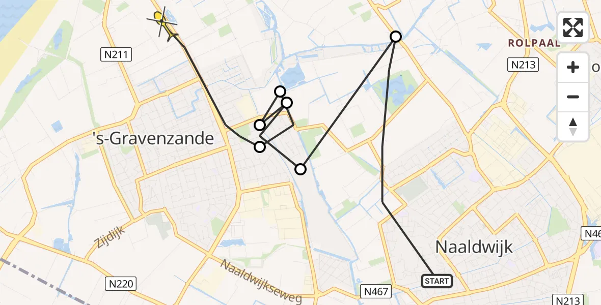 Routekaart van de vlucht: Politieheli naar 's-Gravenzande