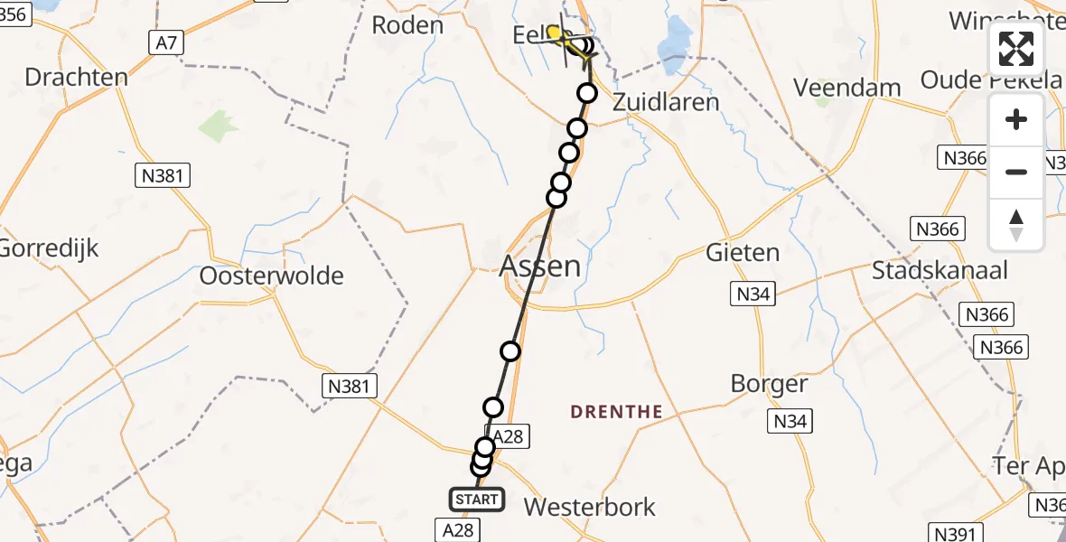 Routekaart van de vlucht: Lifeliner 4 naar Groningen Airport Eelde