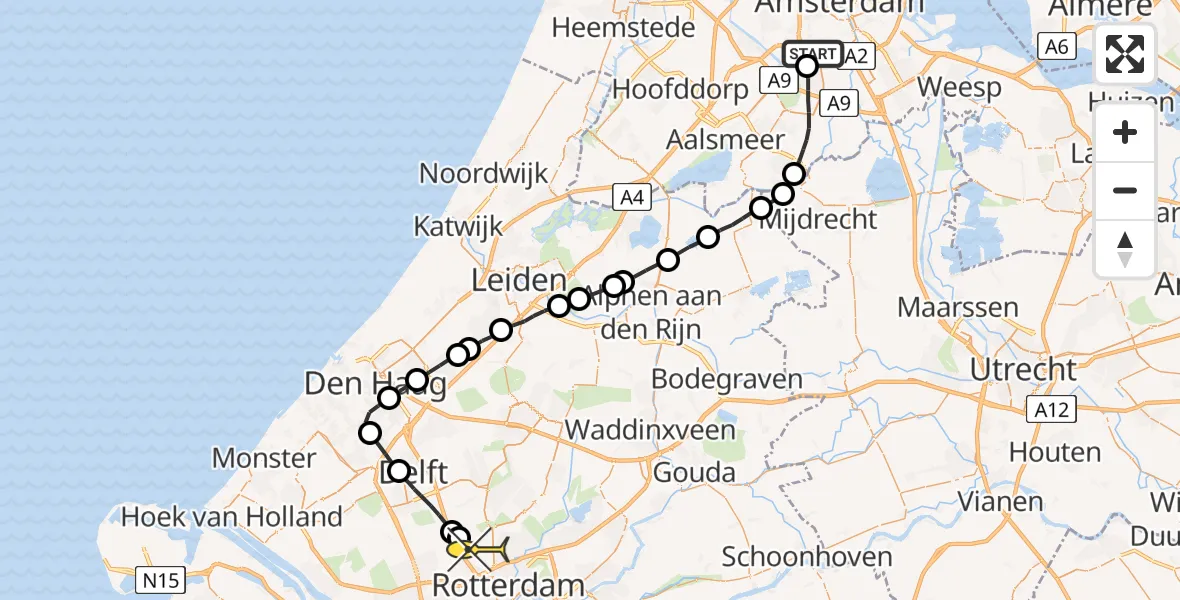 Routekaart van de vlucht: Lifeliner 1 naar Rotterdam The Hague Airport