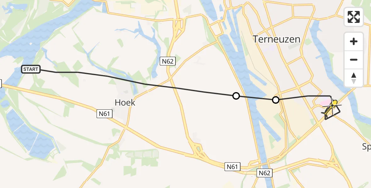 Routekaart van de vlucht: Lifeliner 2 naar Terneuzen