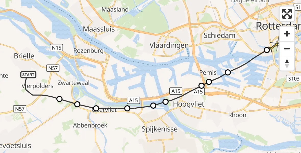 Routekaart van de vlucht: Lifeliner 1 naar Erasmus MC