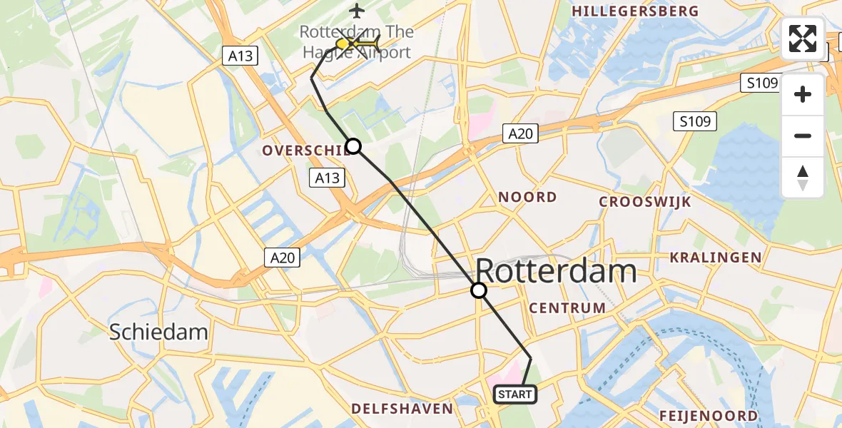 Routekaart van de vlucht: Lifeliner 1 naar Rotterdam The Hague Airport