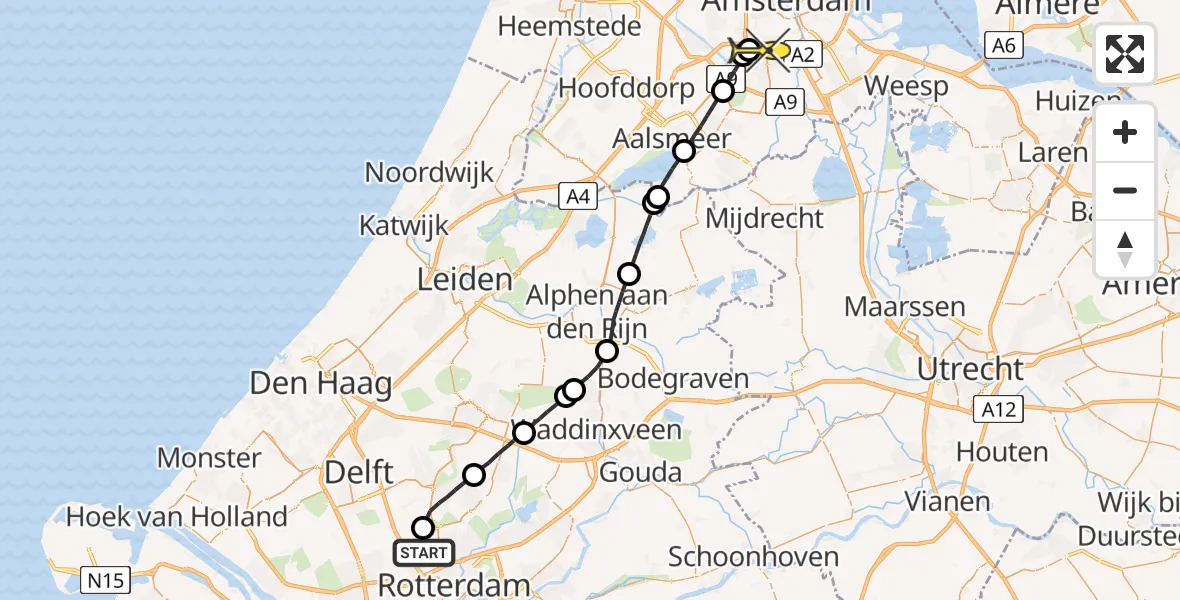 Routekaart van de vlucht: Lifeliner 1 naar VU Medisch Centrum Amsterdam