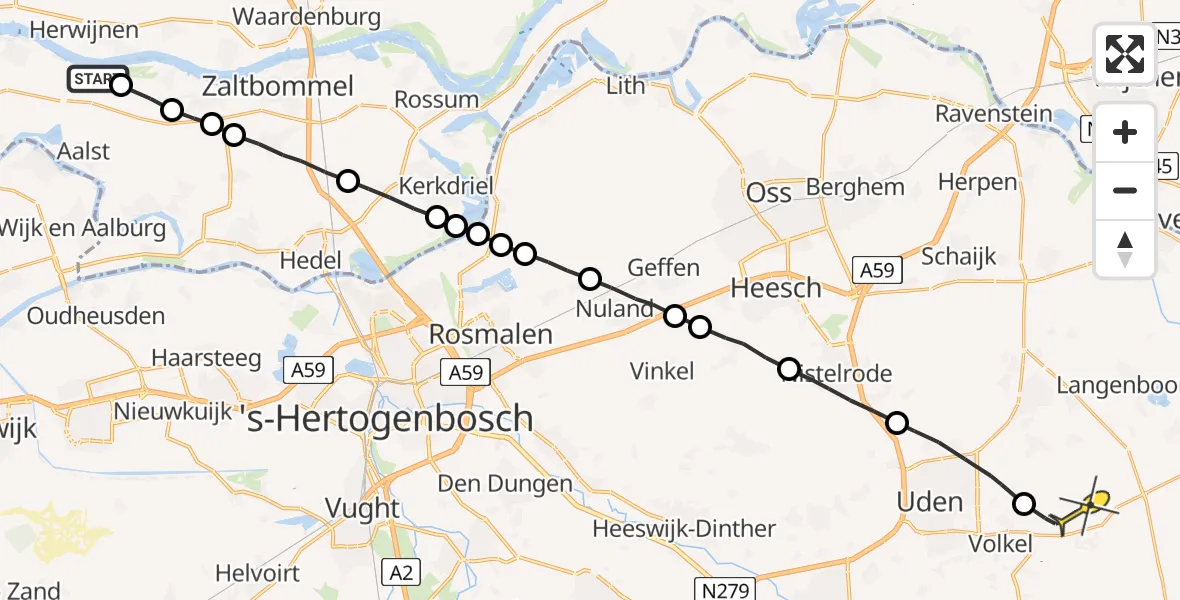 Routekaart van de vlucht: Lifeliner 3 naar Vliegbasis Volkel