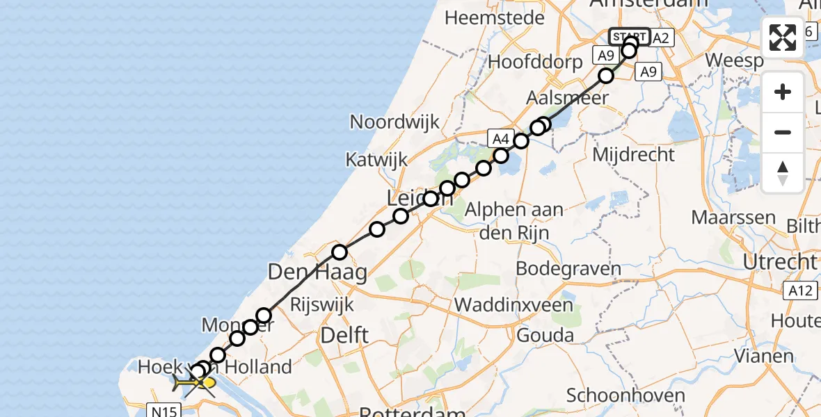 Routekaart van de vlucht: Lifeliner 1 naar Maasvlakte Heliport