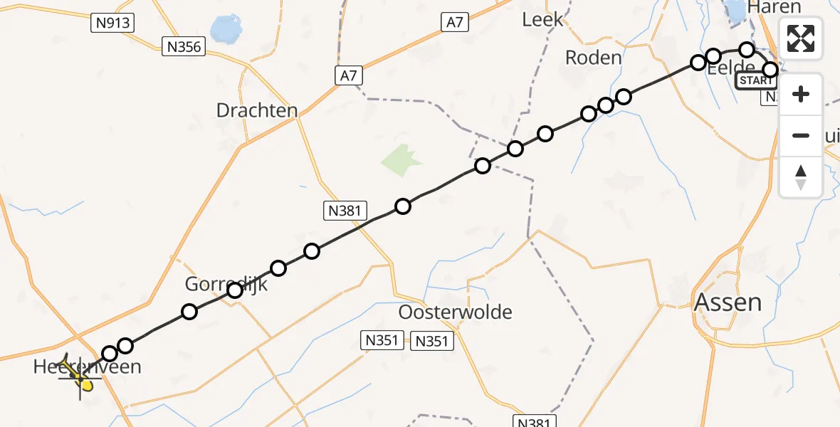 Routekaart van de vlucht: Lifeliner 4 naar Heerenveen