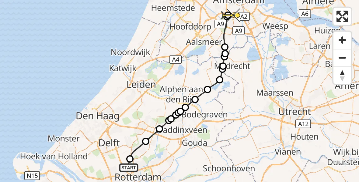 Routekaart van de vlucht: Lifeliner 1 naar VU Medisch Centrum Amsterdam