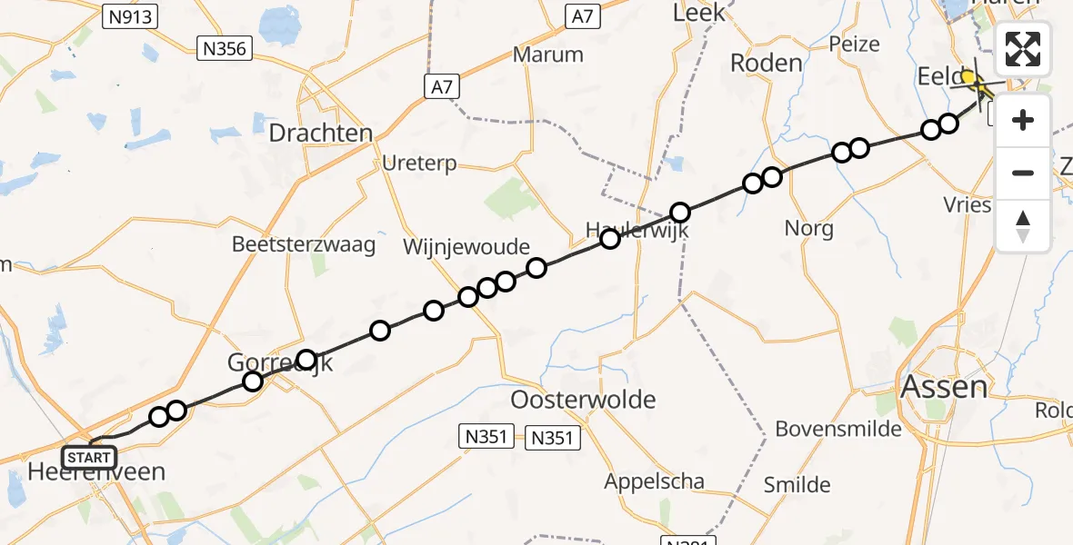 Routekaart van de vlucht: Lifeliner 4 naar Groningen Airport Eelde