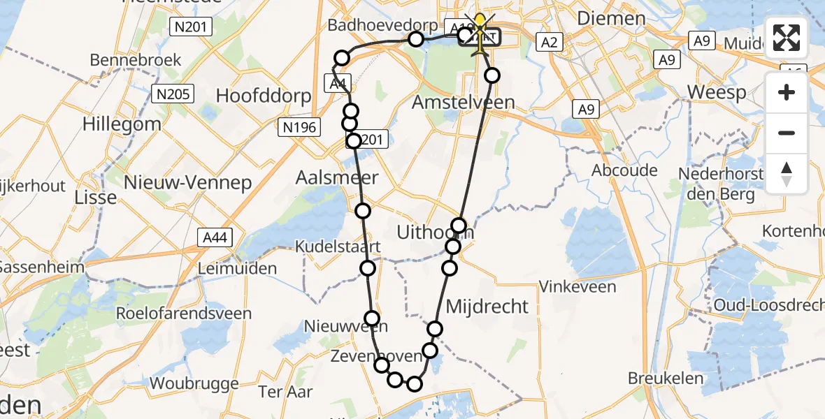 Routekaart van de vlucht: Lifeliner 1 naar VU Medisch Centrum Amsterdam